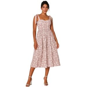 Lulus Bliss Pink Mauve Coquette Floral Cottagecore Midi Dress Size Small NWT